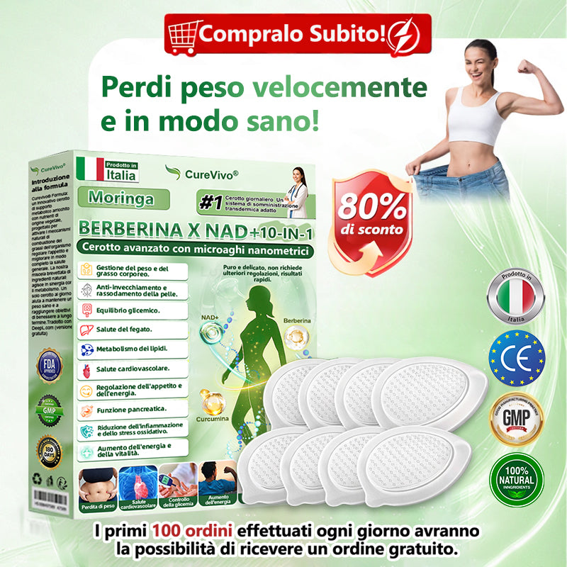 Negozio Ufficiale | 🩹🐲CureVivo® Moringa · Berberina × NAD+ 10-in-1 Cerotto Avanzato ai Nano Microaghi 🇮🇹 (Una volta al giorno, cambiamenti visibili in 7 giorni) ✅ Per sovrappeso, pelle flaccida, diabete,    apnea notturna, problemi articolari e altro