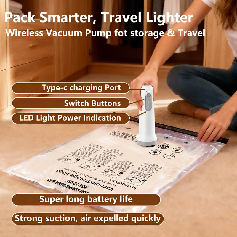 SVOZK® 🔥49％ OFF-Cordless Travel Vacuum Bag Set with Rechargeable Air Pump -  Airtight Resealing Sealed Organizers for Luggage, Vacuum Bags For Travel