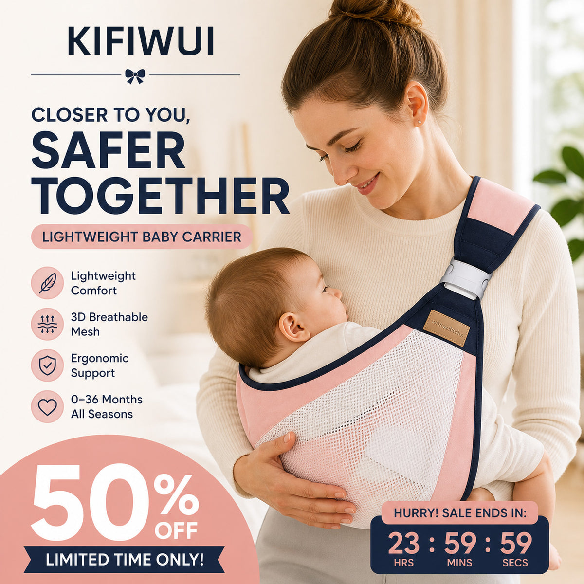 KIFIWUI®🎉 2026 Sale — Over 30,000 Sold! 👶 4-in-1 Breathable Baby Carrier – 0-36 Months, Front/Back/Facing In/Out – Hands-Free Comfort for Parent & Baby! ✨